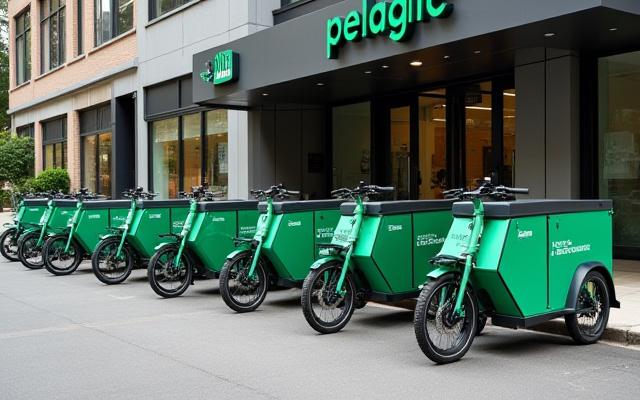Fleet of Pelagic Cycles e-bikes ready for delivery service